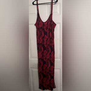 Fashion Nova Red & Black Floral Maxi Slip Dress